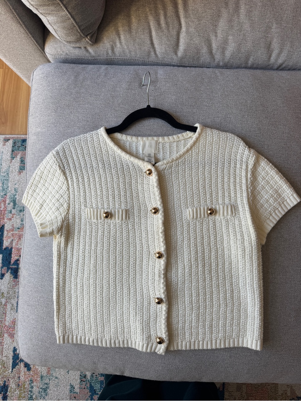 H&M Cream Knit Short-Sleeve Cardigan